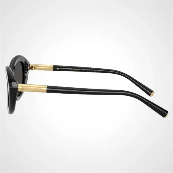 New Dolce & Gabbana Sunglasses Black Oval Cat Eye Gold Metal Logo 54-18 - Picture 3 of 6